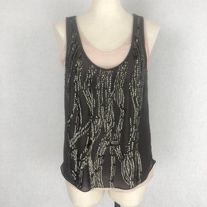 MM Couture Pink Grey Sequin Layered Tank Top Sz S